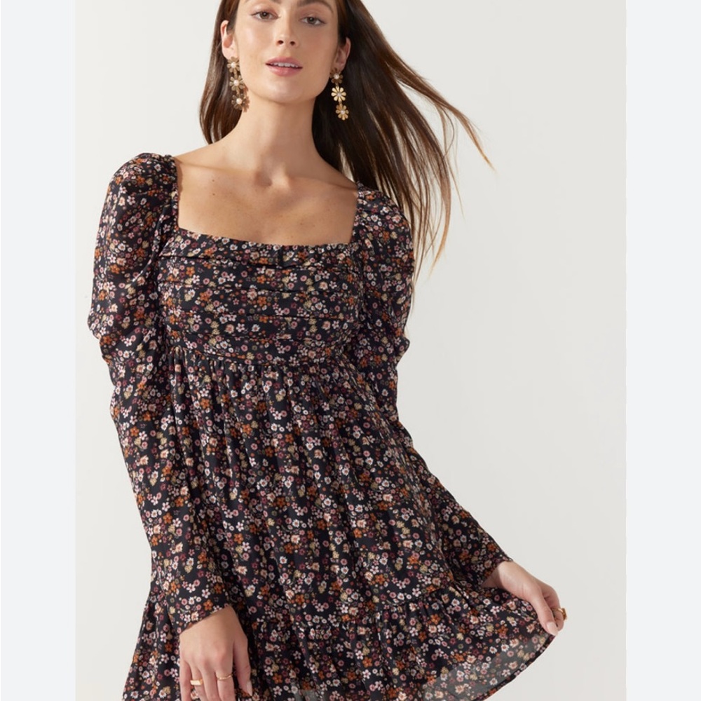 Francesca's Collections Floral Black Boho Dress
